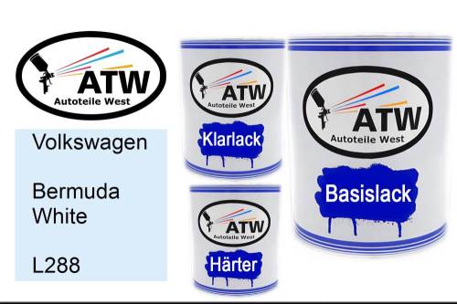 Volkswagen, Bermuda White, L288: 1L Lackdose + 1L Klarlack + 500ml Härter - Set, von ATW Autoteile West.